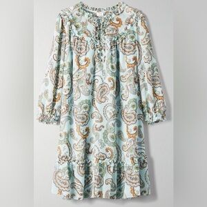 Aritzia Wilfred Amandine Mini Peasant Dress Paisley Print Chiffon Ruffle Medium